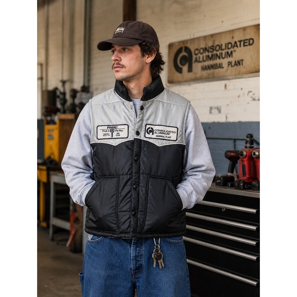 Vintage Swingster Quilted Vest Mens M Workwear Industrial Patch USA